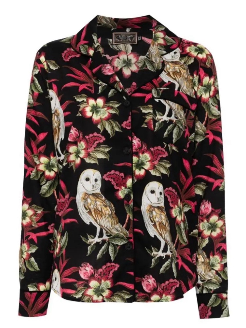 Desmond & Dempsey Owl Floral Print Cotton Poplin Pajama Top Shirt